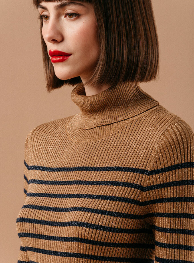 Pull Col roulé à paillettes rayé - Grace & Mila