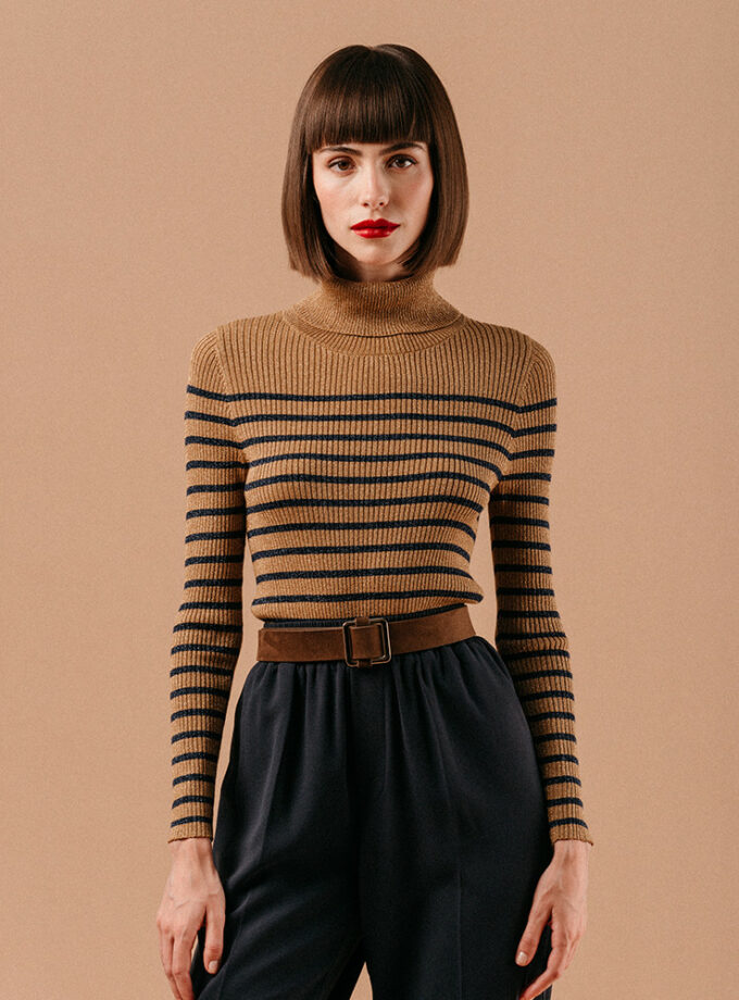 Pull Col roulé à paillettes rayé - Grace & Mila