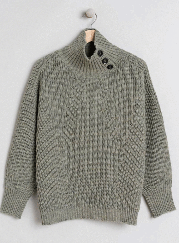 Pull col montant boutonné vert - Indi & Cold