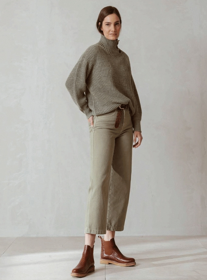 Pull col montant boutonné vert - Indi & Cold