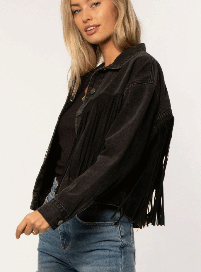 Veste denim noire à Franges - Amuse Society